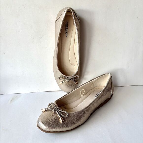 London Fog Ballerina Flats Gold Metallic Shoes Slip On NWOT - Picture 1 of 8